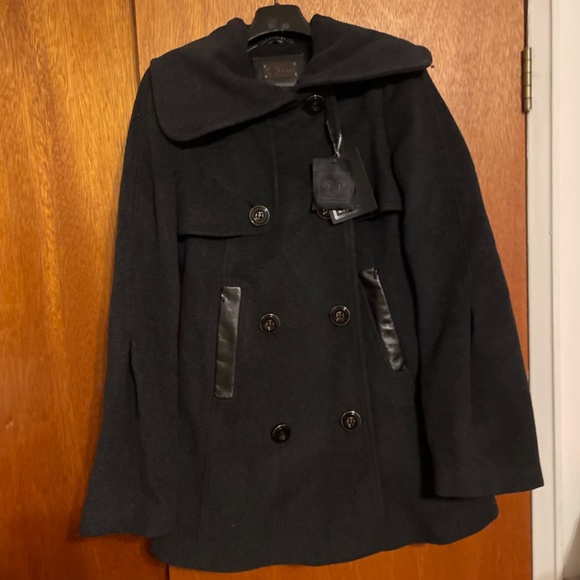 NWT MACKAGE XS Raffy Wool Cashmere Double Breasted Peacoat w/ Leather Details - Picture 8 of 15